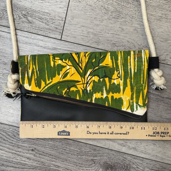 Handmade Jamaica Crossbody Bag Purse Foldover Color Block Clutch Rope Strap Vtg - Picture 4 of 8